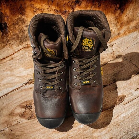 Wolf Work Boot Nubuck Leather Construction, Industrial PPE Brown Leather US Mens - Picture 4 of 6